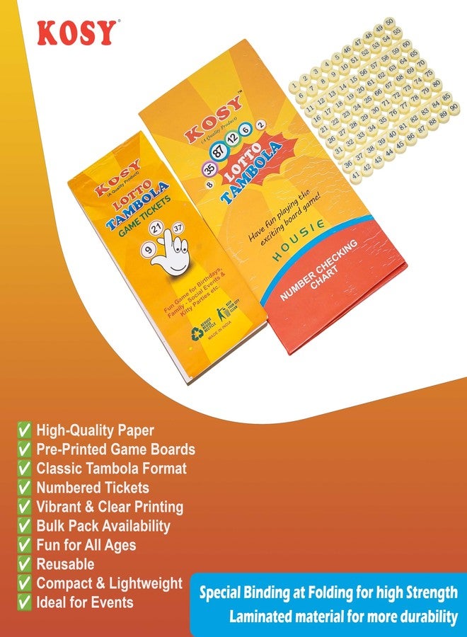 KOSY مجموعة ألعاب KOSY Tambola Lotto House مع 600 تذكرة ولوحة أرقام وقطع لعب - متعة للحفلات والتجمعات العائلية. - Image 5